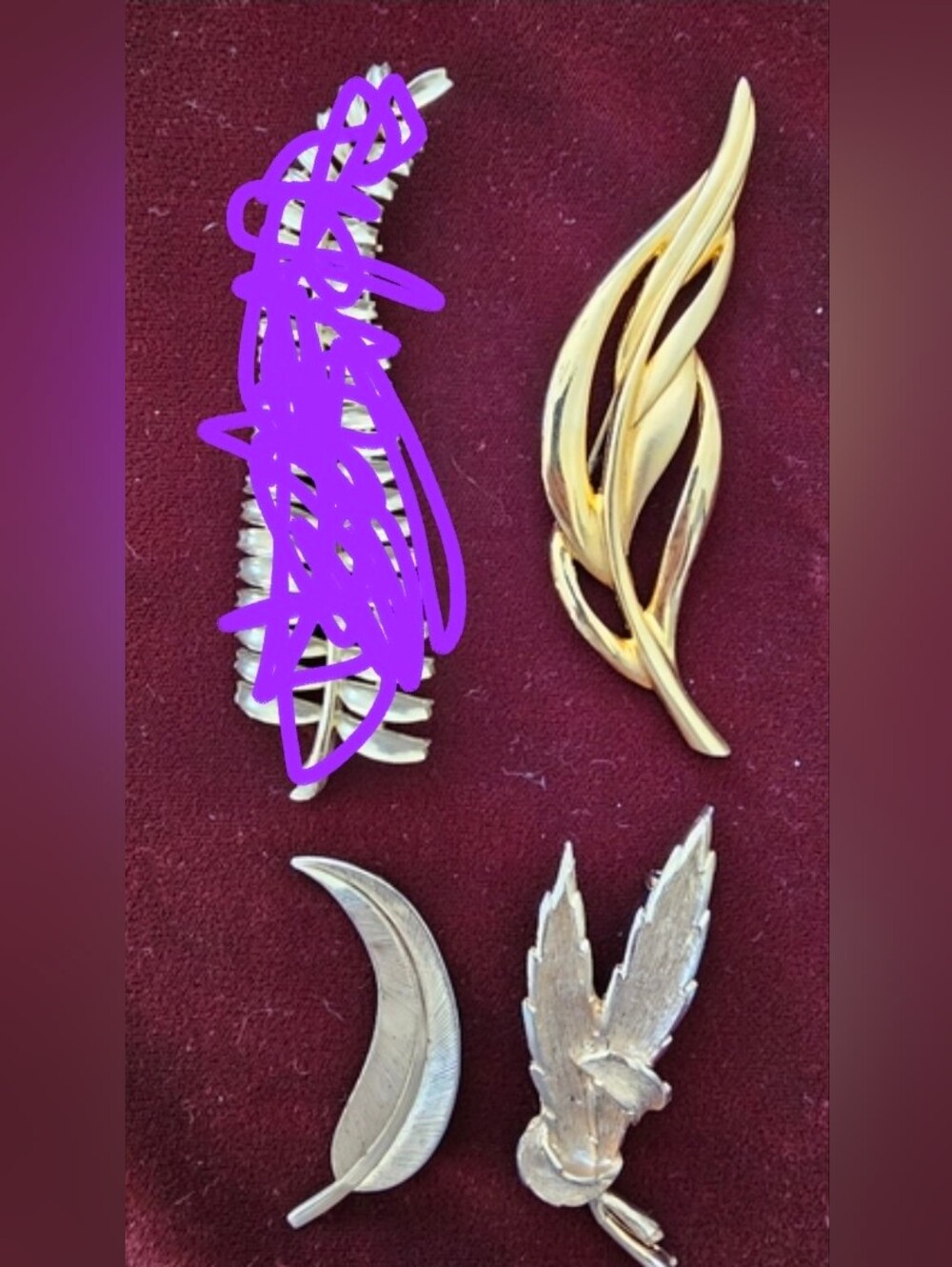 Lot of Three GUC Vintage Pins (Leaves, Feather, Fern Designs)